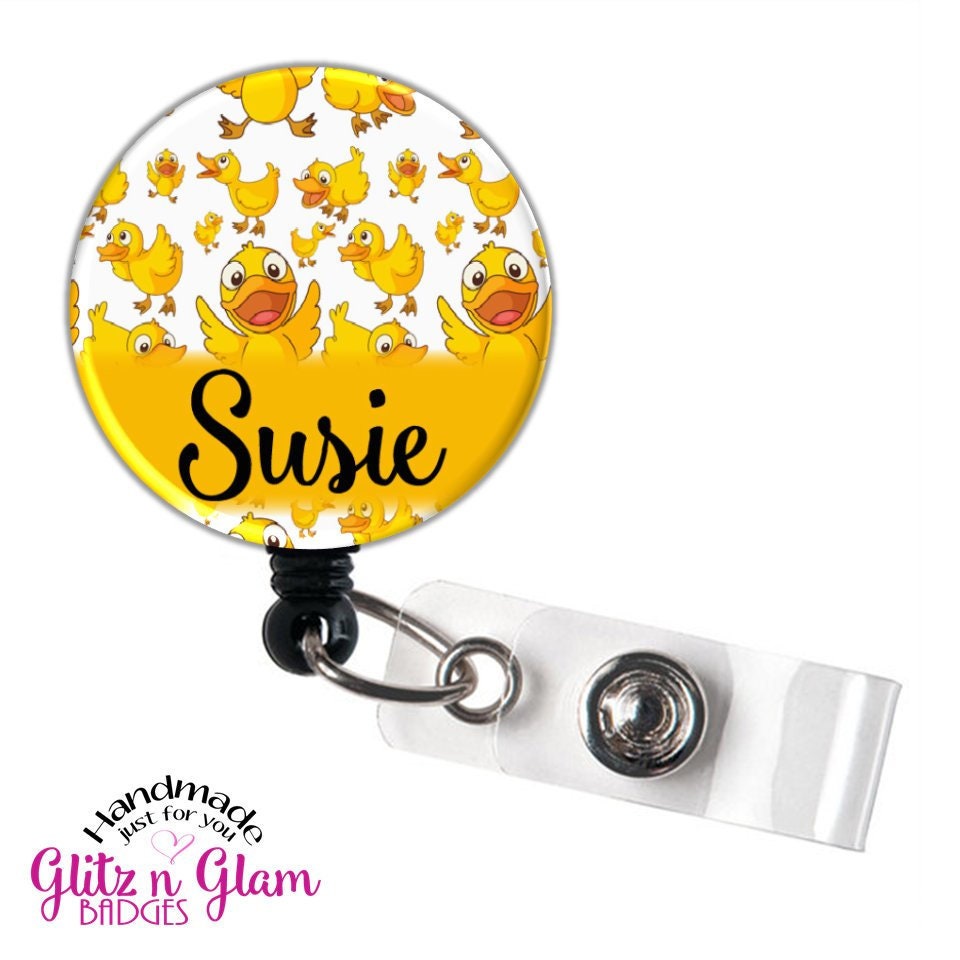 Personalized Rubber Ducky Retractable ID Badge Holder Reel GG4266