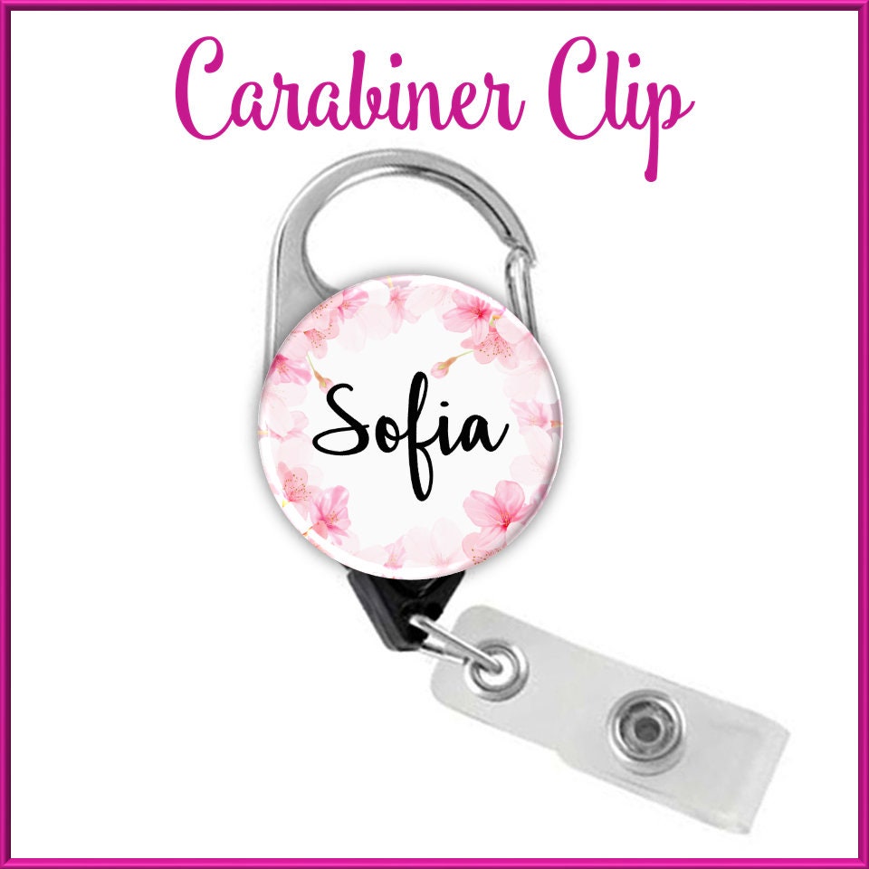 Pink Flowers Retractable Badge Reel with Personalized Name GG5029