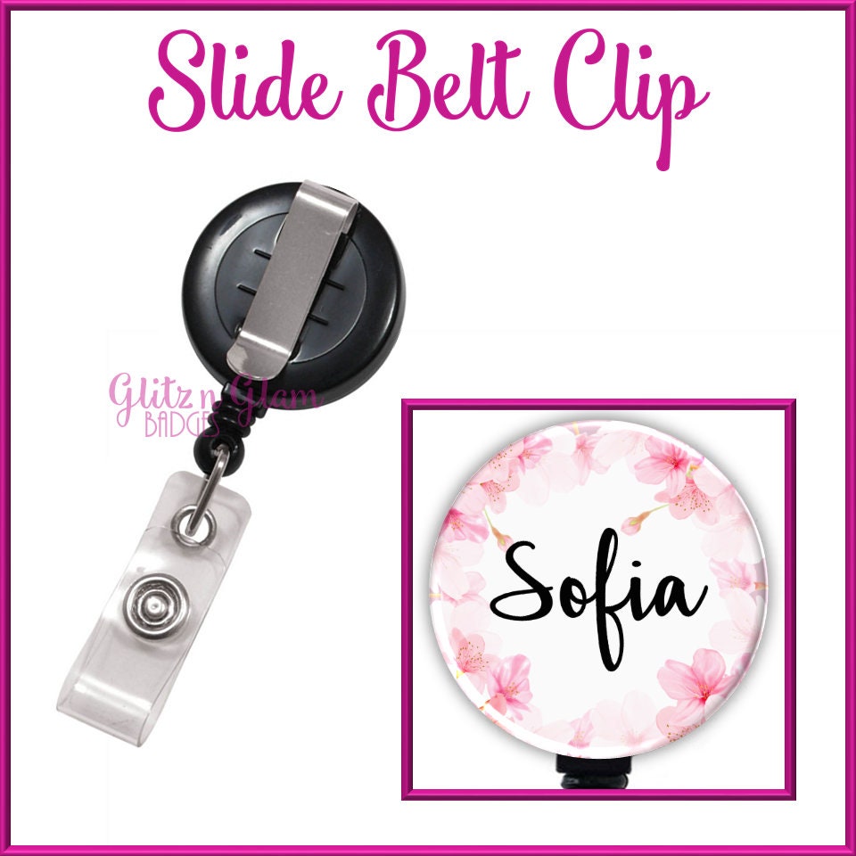 Pink Flowers Retractable Badge Reel with Personalized Name GG5029