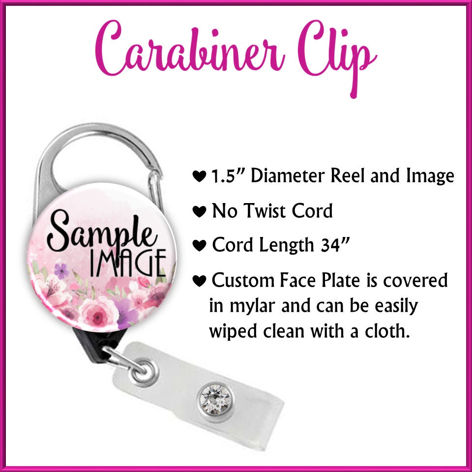 Pink Flowers Retractable ID Badge Holder Reel GG4530