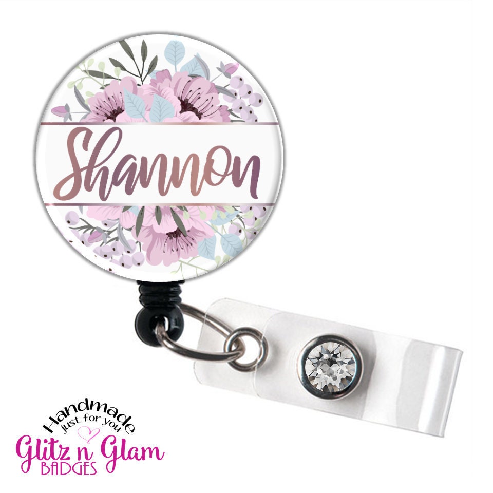 Personalized Pink Flowers Retractable Badge Reel GG5021