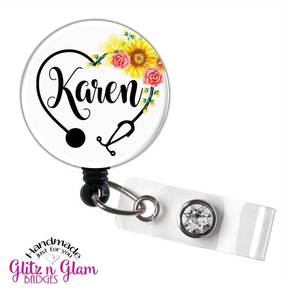 Sunflower and Heart Stethoscope Retractable Badge Reel for Medical Professionals GG5061