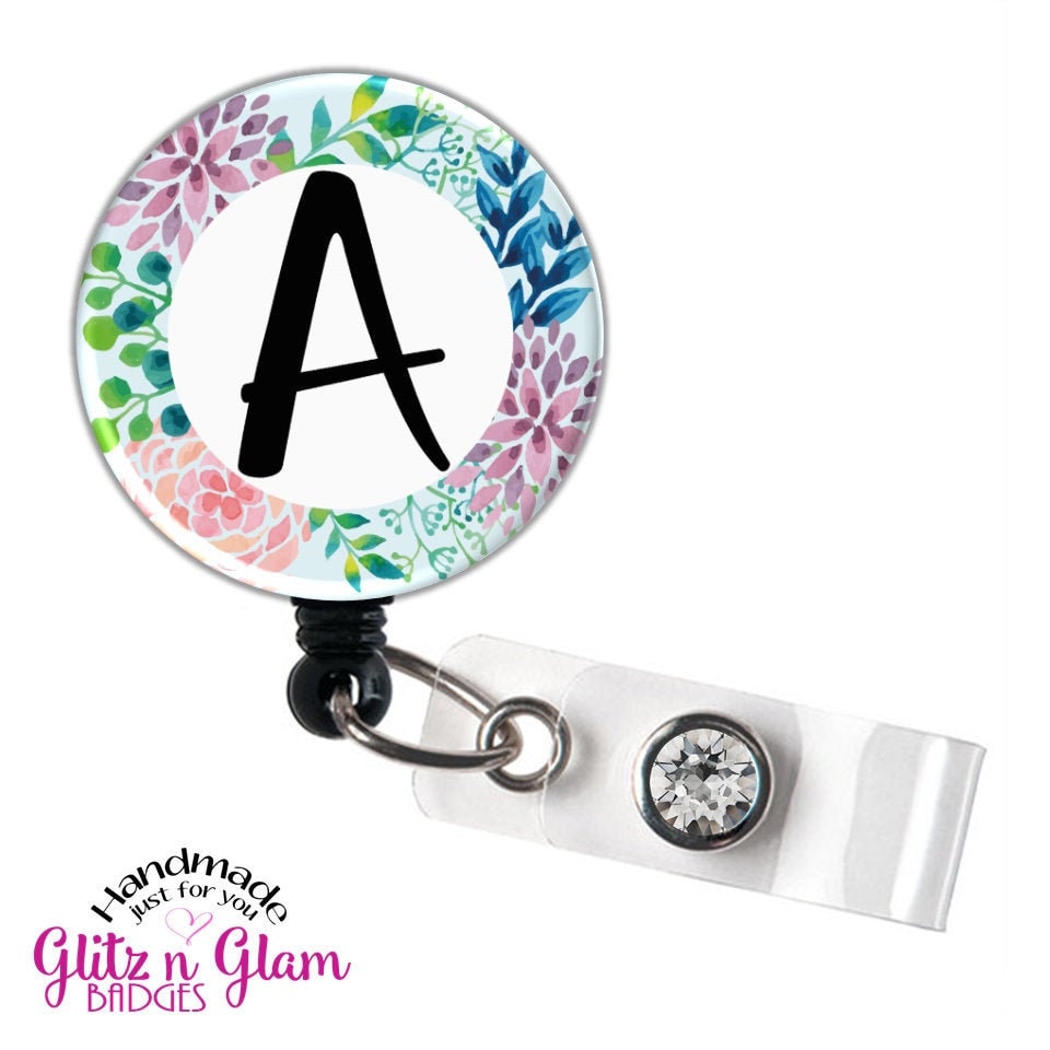 Custom Monogram Floral Badge Holder Ree GG4835A