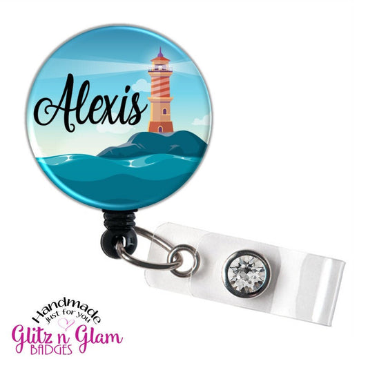 Personalized Nautical Lighthouse Theme Retractable Badge Reel GG4591