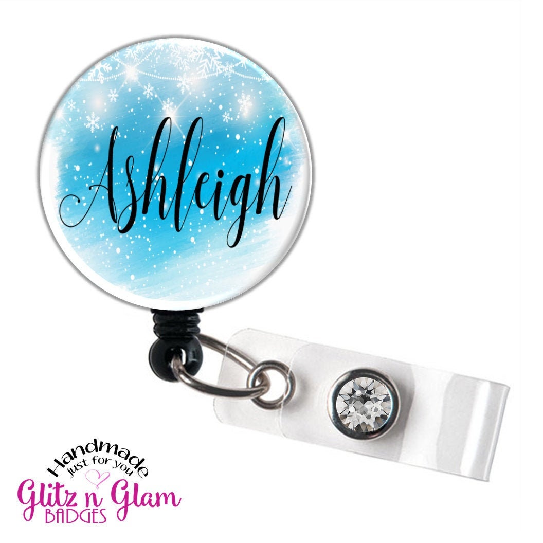 Snowflake Badge Holder Reel with Fancy Script GG4900