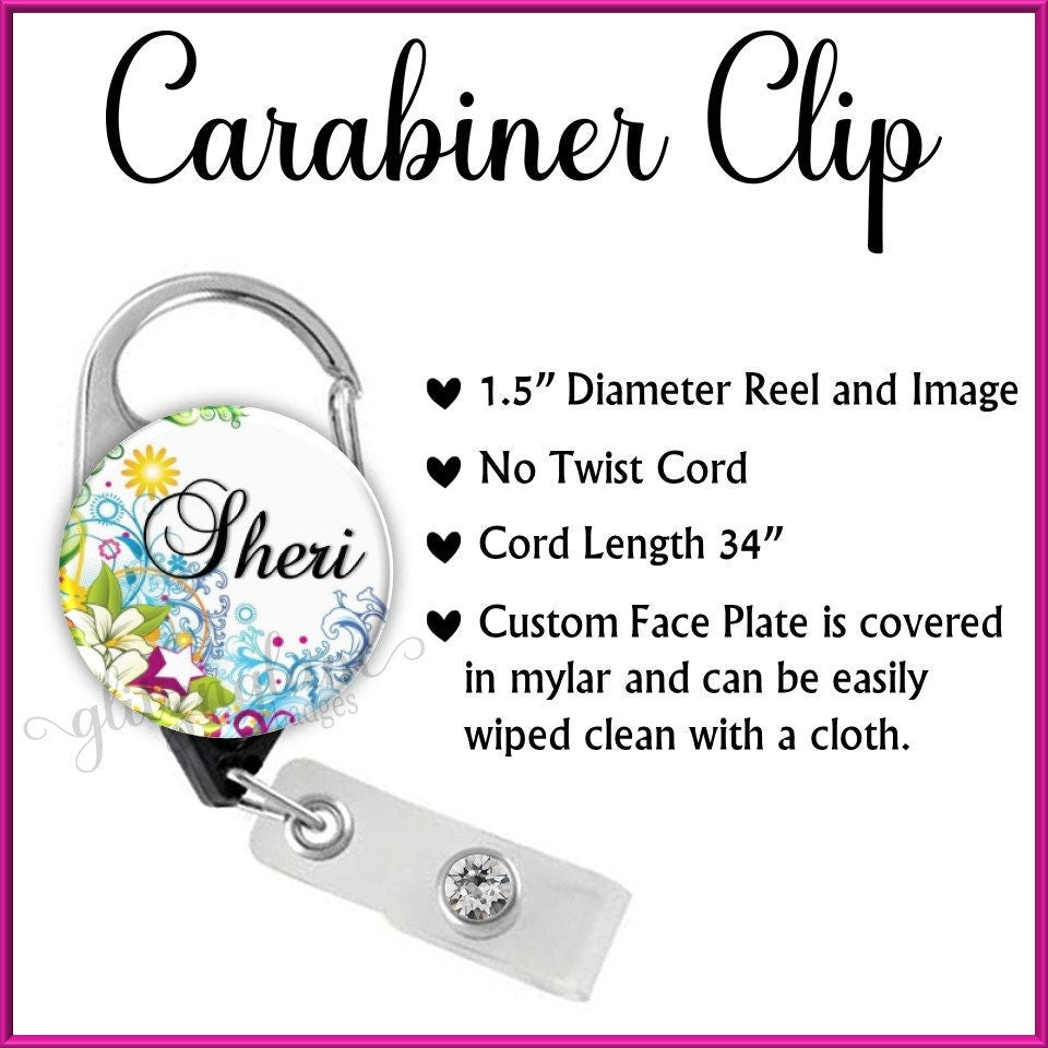 Personalized Floral Badge Reel with Script Font GG2144