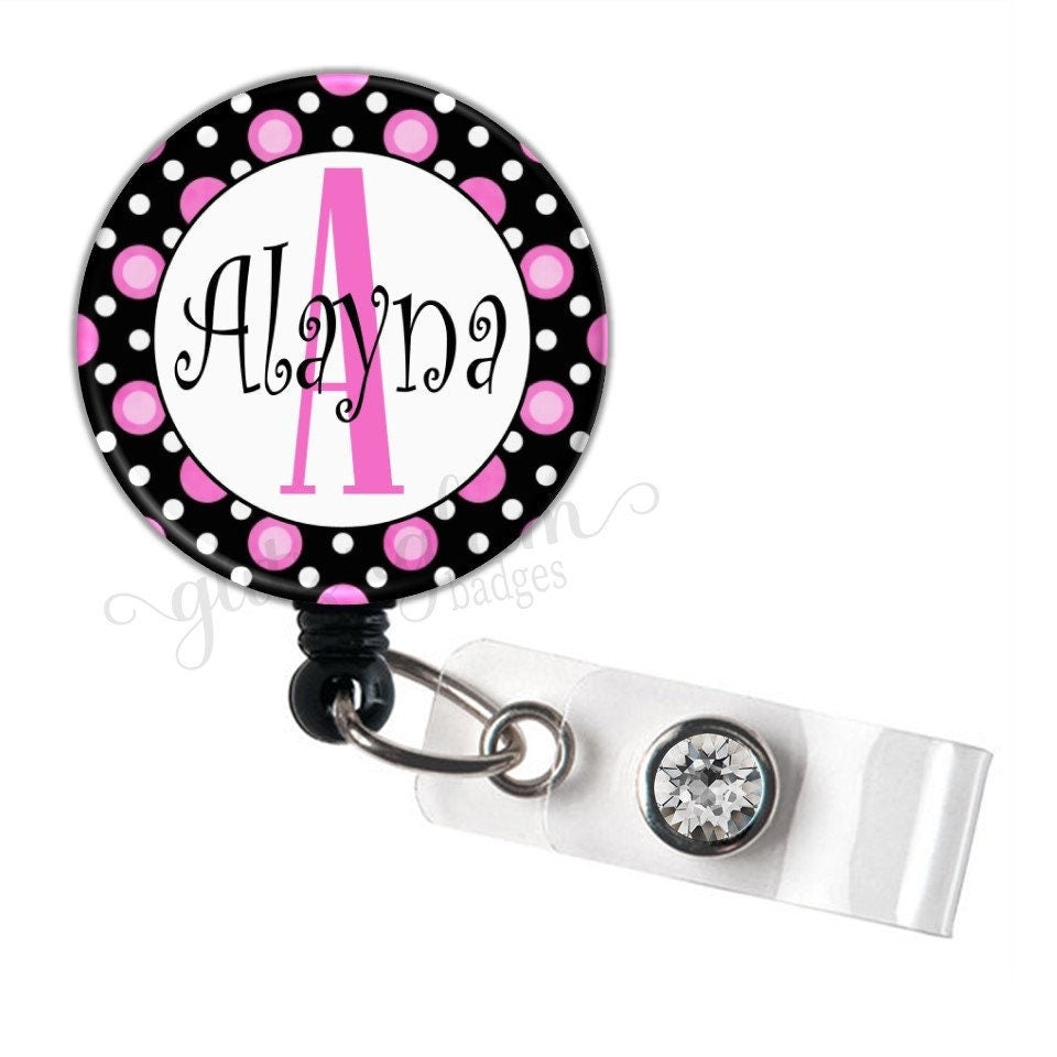 Pink Polka Dots Retractable Badge Reel GG2149