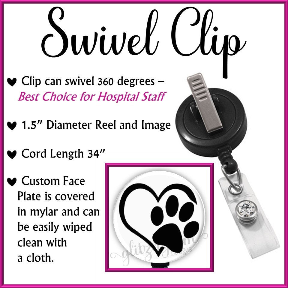 Paw Love Retractable ID Badge Holder Clip for Vet Tech GG2213A