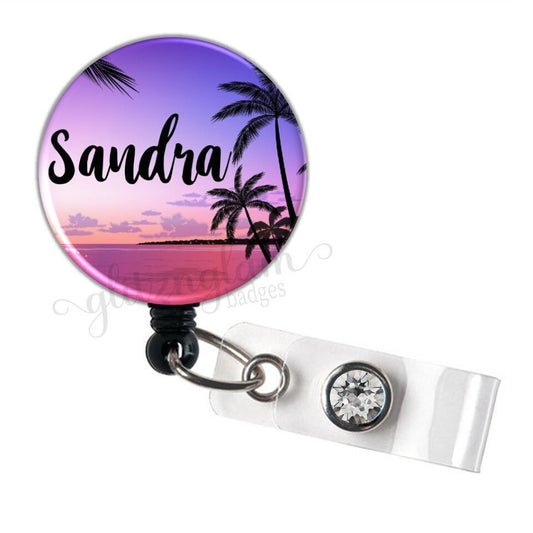 Personalized Tropical Sunset Retractable Badge Holder GG3578