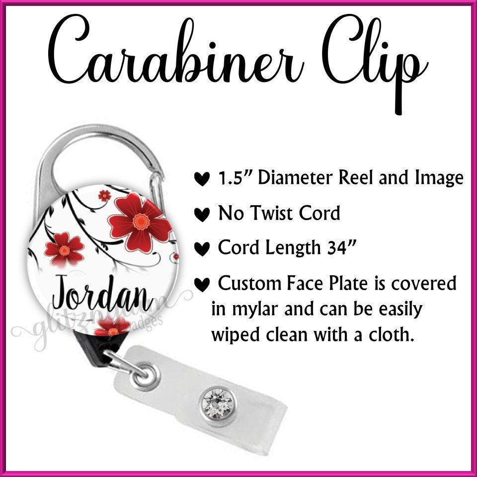 Red Flowers Personalized Retractable Badge Reel GG2390