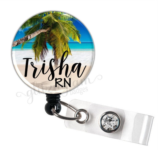 Tropical Ocean and Palm Tree Retractable ID Badge Holder Reel GG4298