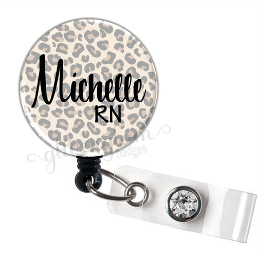 Leopard Print Badge Reel Personalized for Professionals GG5627