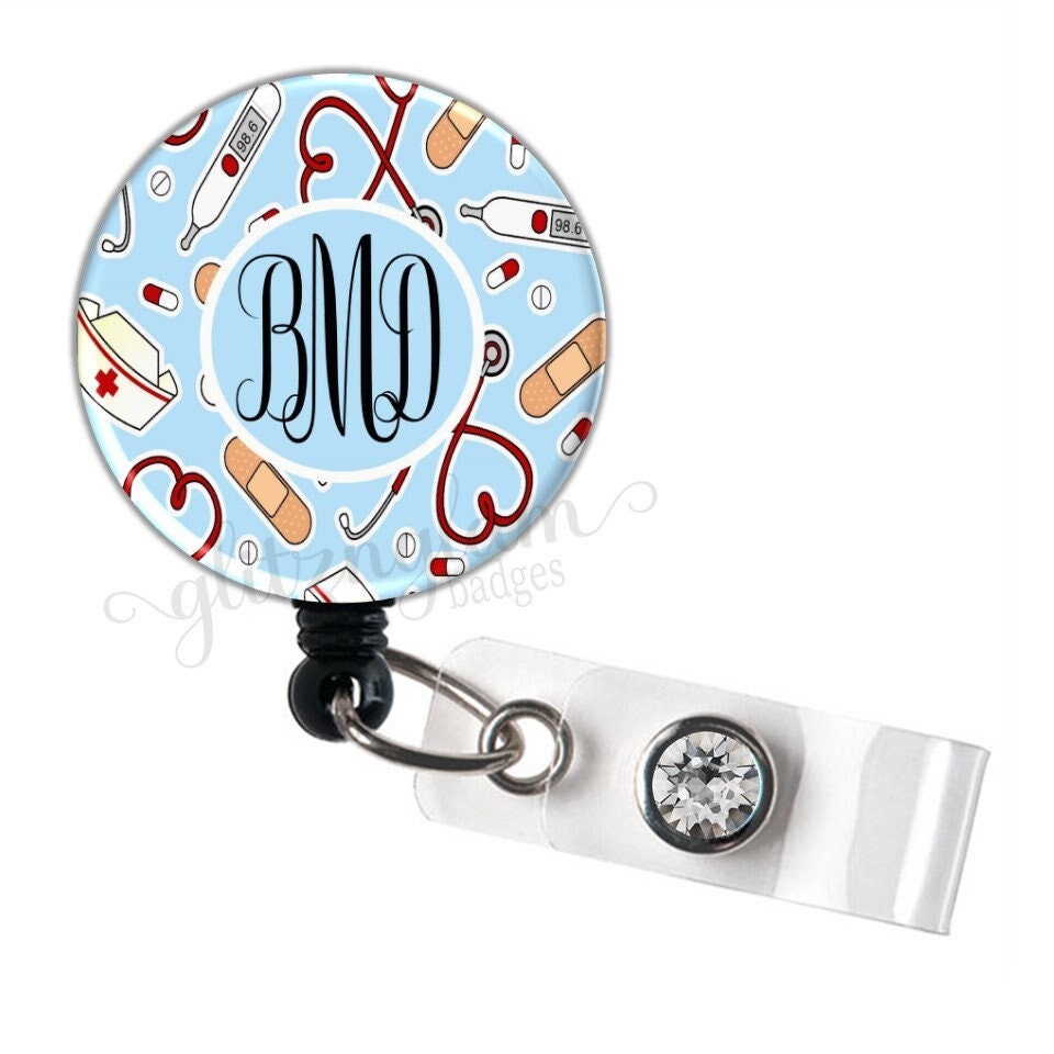 Monogram Medical Badge Reel in Light Blue GG2233