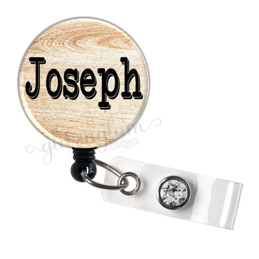 Personalized Retractable ID Card Badge Reel with Wood Grain Accents for Men GG4620