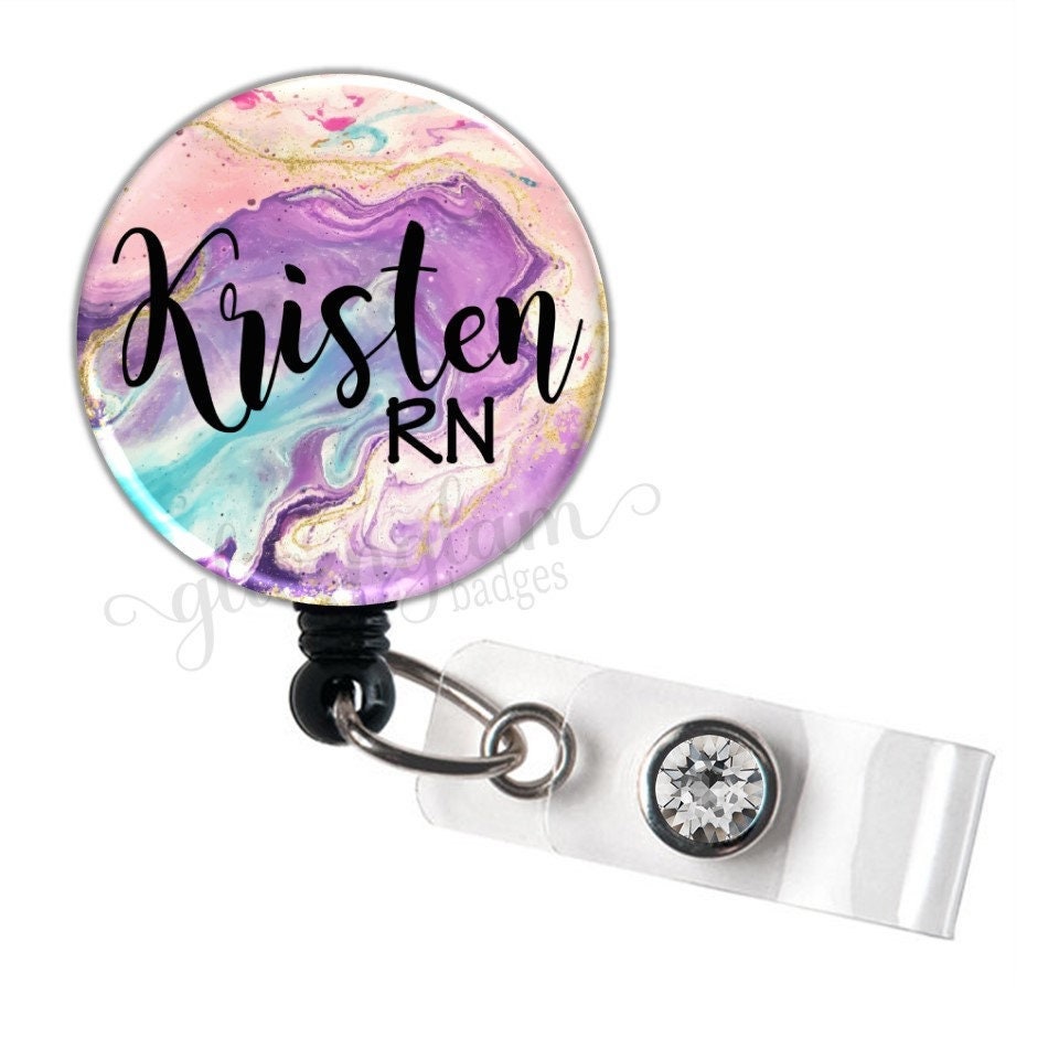 Personalized Pastel Marble Retractable Badge Holder Clip GG1082