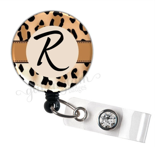 Leopard Print Retractable Badge Holder Reel Pull for Monogram Initials GG2141