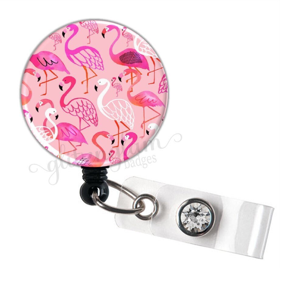 Tropical Pink Flamingo Bird Retractable ID Badge Holder Reel GG4233