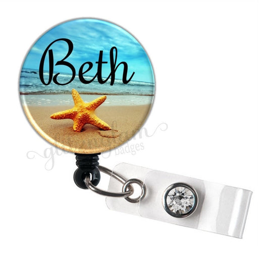 Tropical Beach and Starfish Customizable ID Badge Reel GG4300