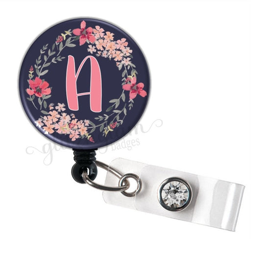 Pink Flowers with Chunky Bold Font Retractable ID Badge Holder - GG4338