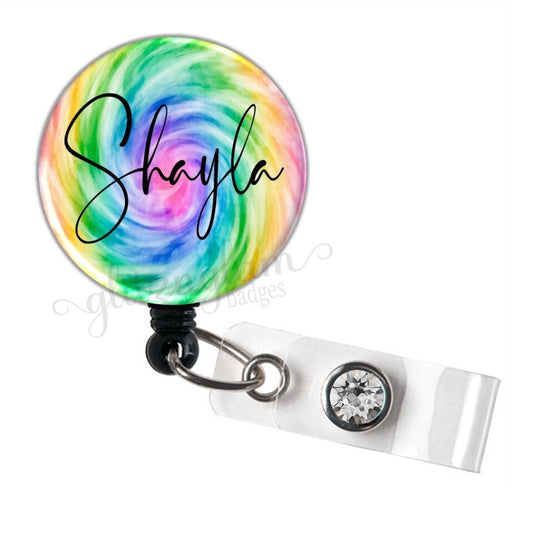 Personalized Rainbow Swirl Badge Holder Reel GG6059B