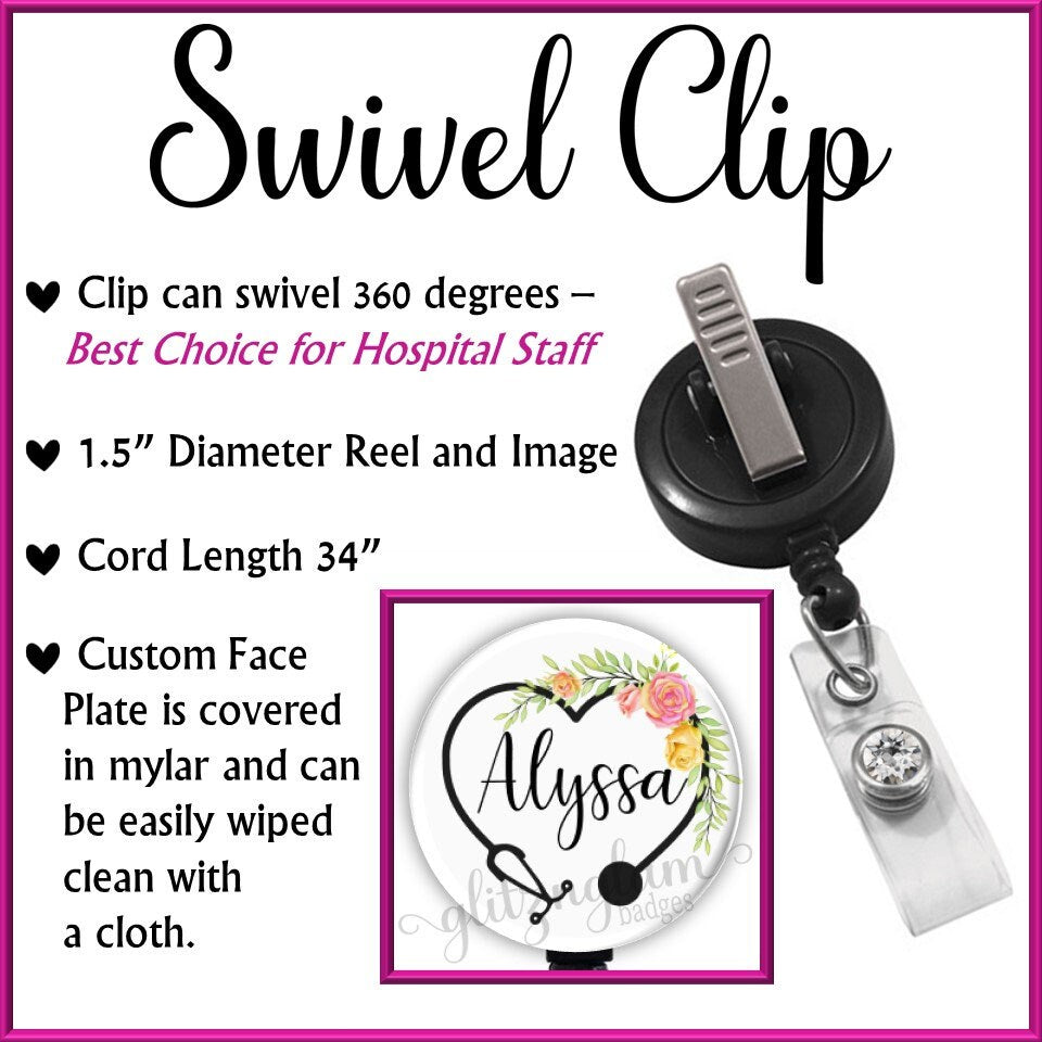 Nurse Stethoscope with Flowers Retractable Badge Reel Holder Personalized with Your Name GG5023