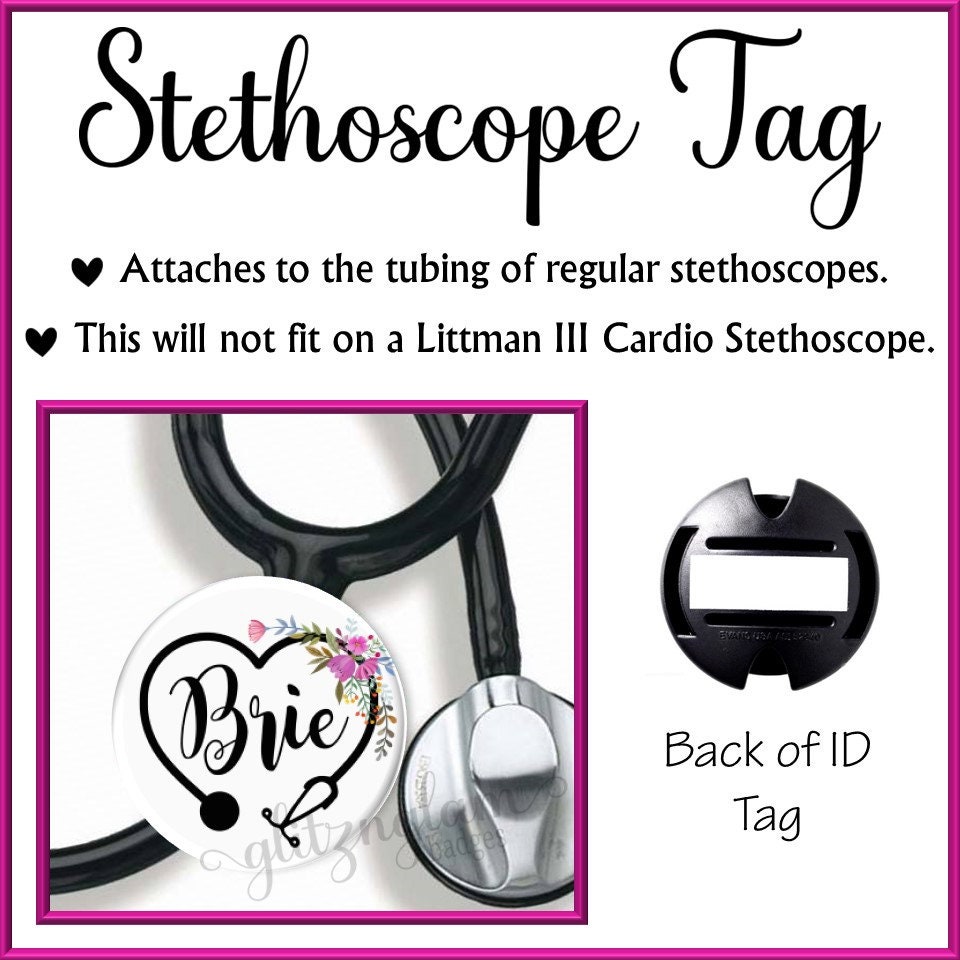 Pink Flowers on a Heart Stethoscope Retractable ID Badge Reel GG5019B