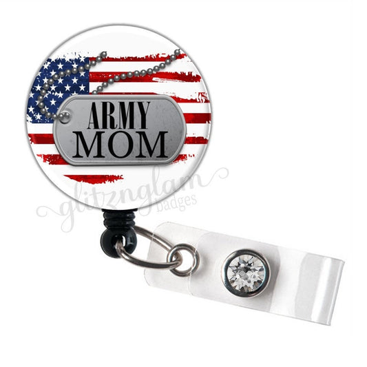 Patriotic Support Army Mom Retractable Badge Reel GG5878