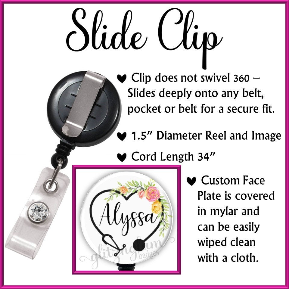 Nurse Stethoscope with Flowers Retractable Badge Reel Holder Personalized with Your Name GG5023