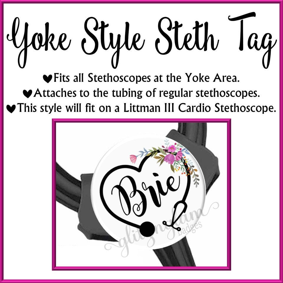 Pink Flowers on a Heart Stethoscope Retractable ID Badge Reel GG5019B