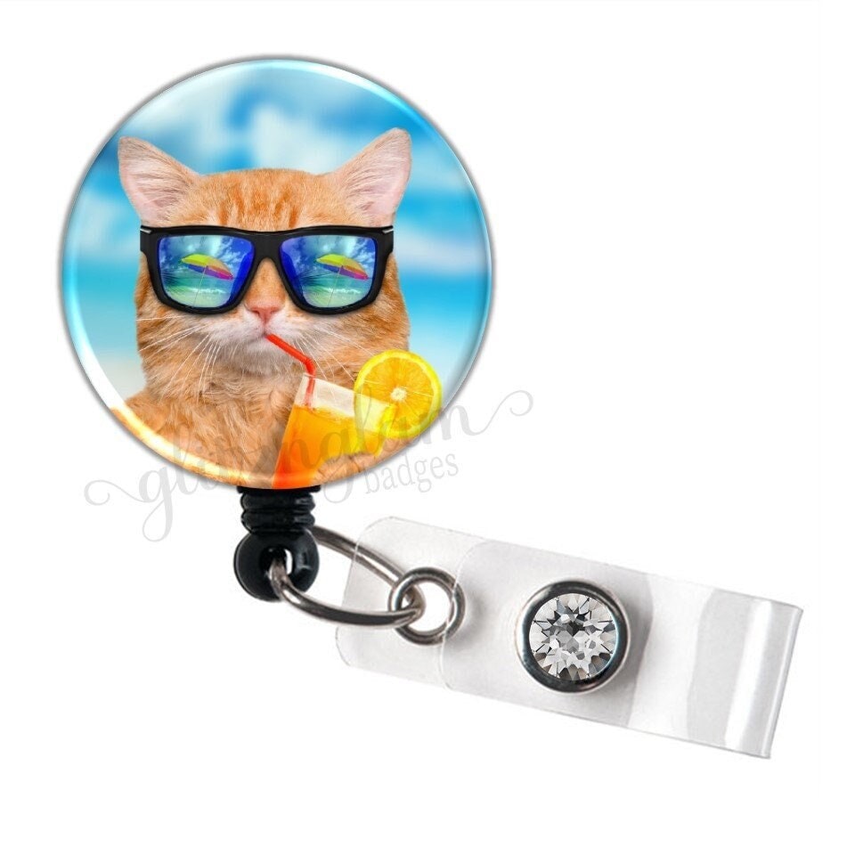 Tropical Cool Cat Retractable ID Badge Holder Reel GG4270