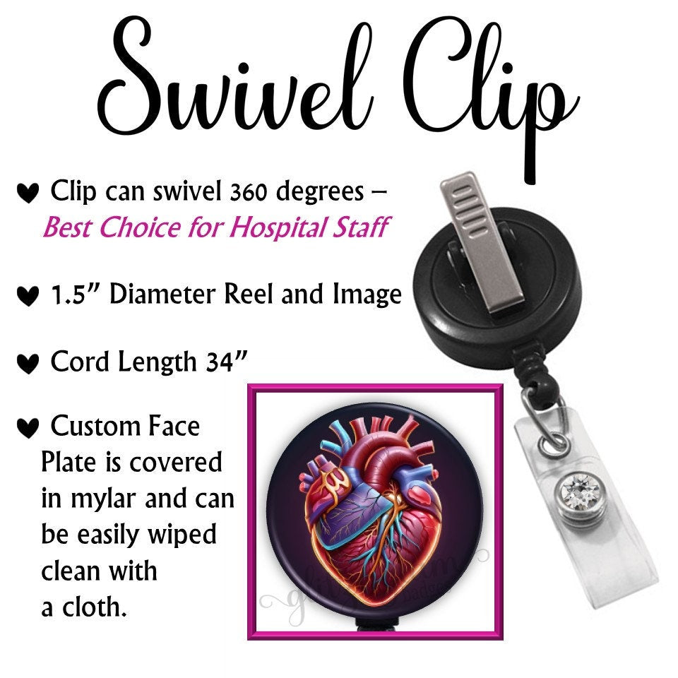 Heart Cardioligt Medical ID Retractable Badge Reel GG6529