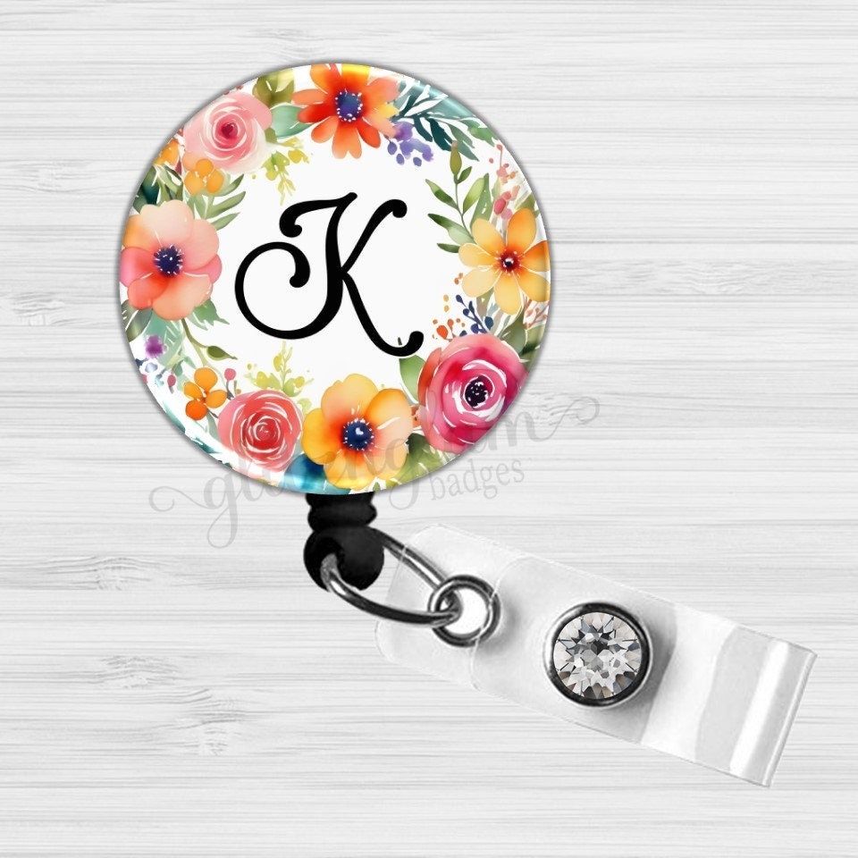 Spring Flowers Wreath Badge Holder for Initial GG6538