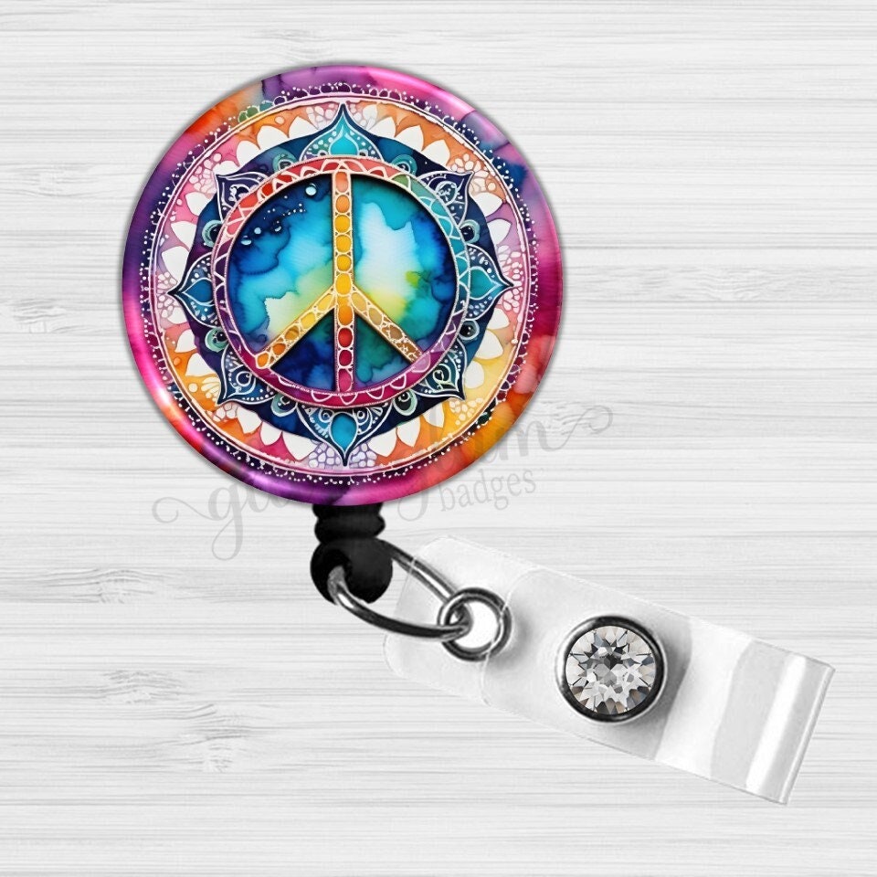 Tie Dye Peace Symbol Badge Reel GG6517