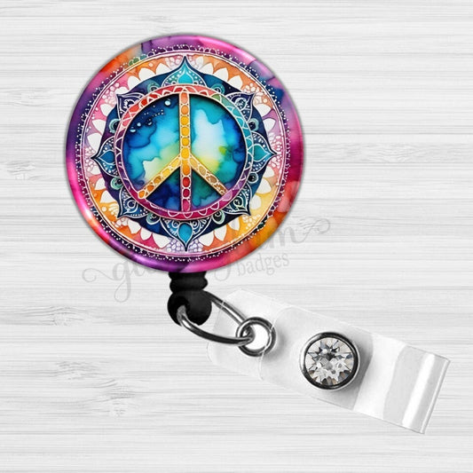 Tie Dye Peace Symbol Badge Reel GG6517