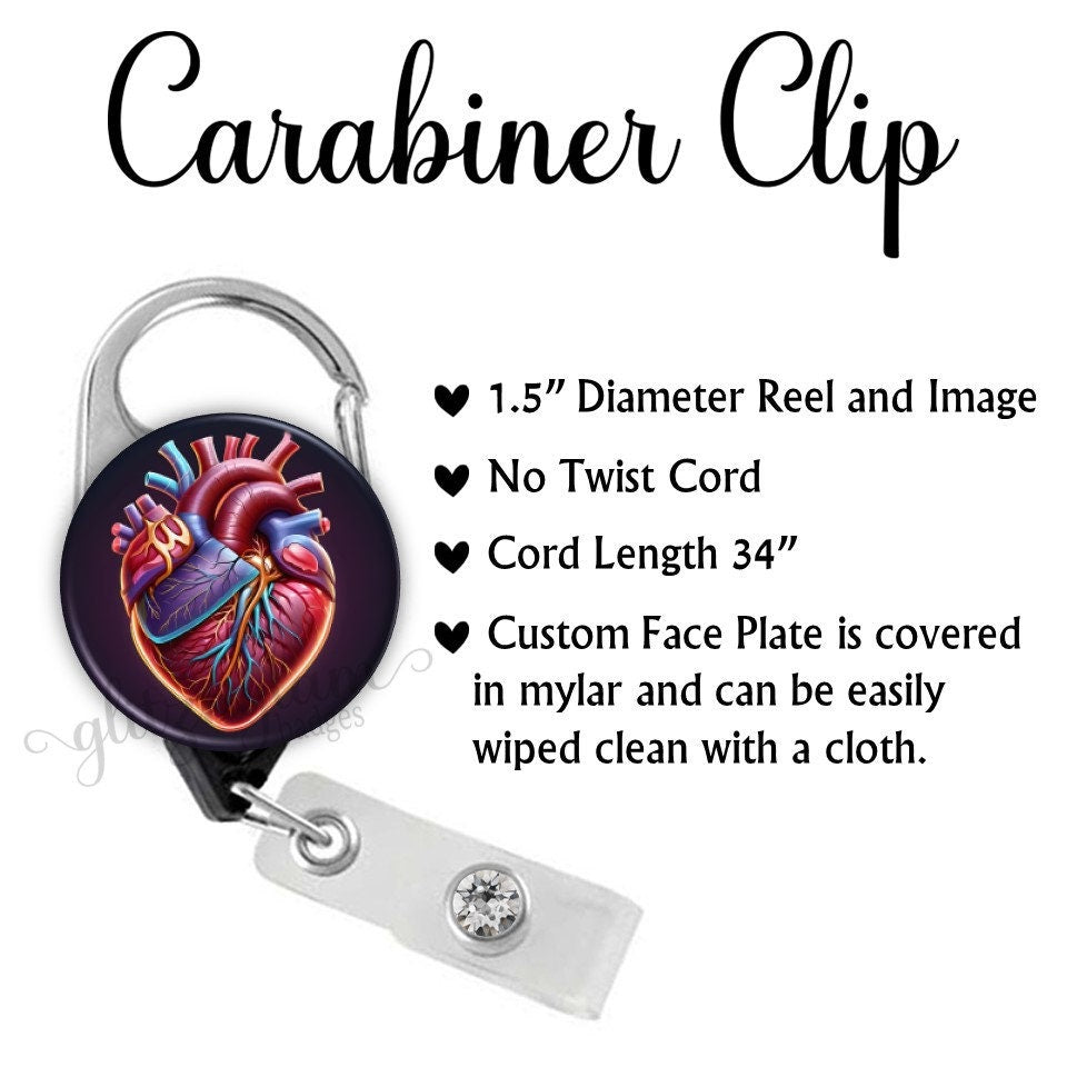 Heart Cardioligt Medical ID Retractable Badge Reel GG6529