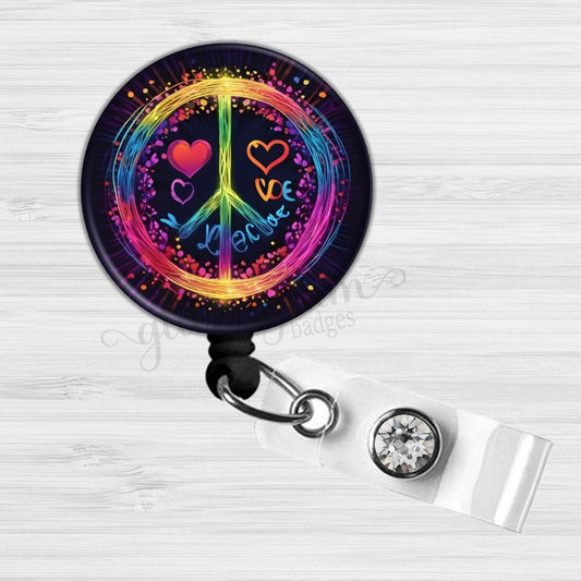 Peace and Love Retractable ID Badge Holder Clip GG6549