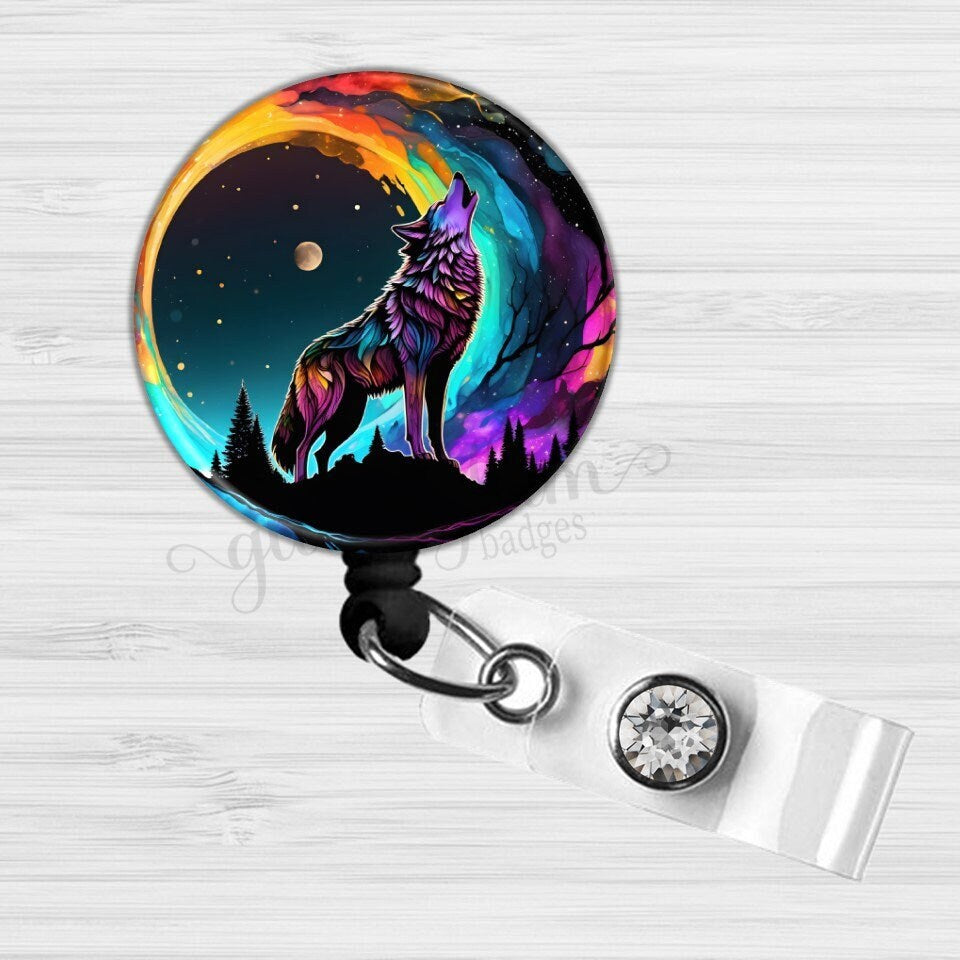 Wolf Howling to the Moon Retractable Badge Holder GG6594