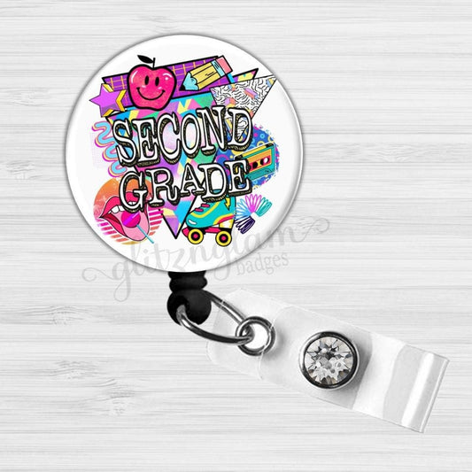 Retro Second Grade School Teacher Retractable Badge Holder GG6481G