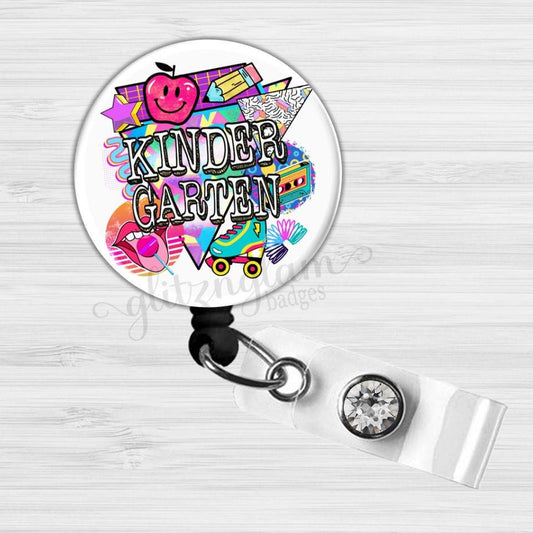 Retro School Kindergarten Teacher Retractable Badge Holder GG6481B