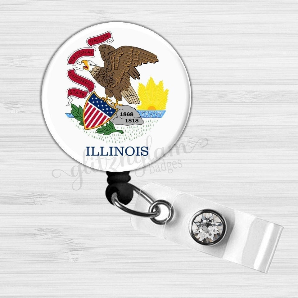 Illinois State Flag Retractable ID Badge Holder GG6431